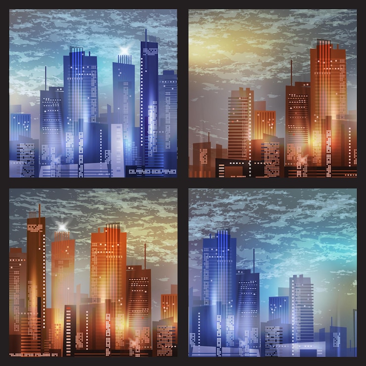 Vector modern city life abstract background design with geometric shapes city at night conceptual vector illustration