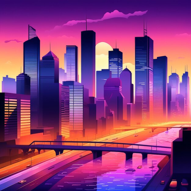 modern city in neon colors vector illustration modern city in neon colors vector illustratio