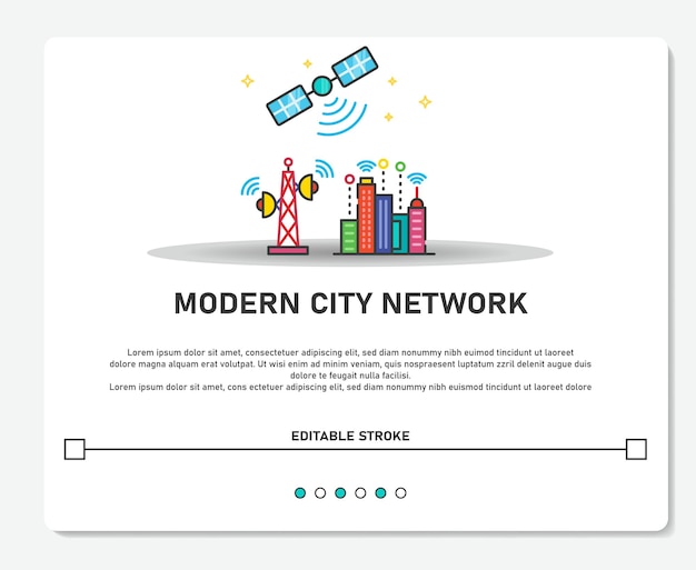 Vector modern city network with satelite logo simple vector editable stroke