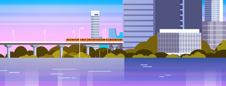 Vector 都市の高層ビルや地下鉄の近代的な都市のパノラマ