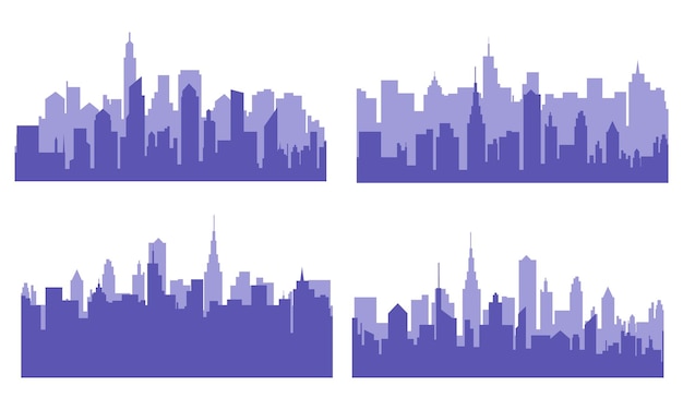 ベクトル 近代的な都市景観シルエット ベクトル コレクション シンプルなミニマリストの青い街のスカイラインの背景 都市景観のシルエット ベクトル イラスト