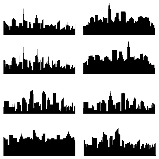 Modern city scape silhouette vector collection Urban cityscape silhouettes vector illustration