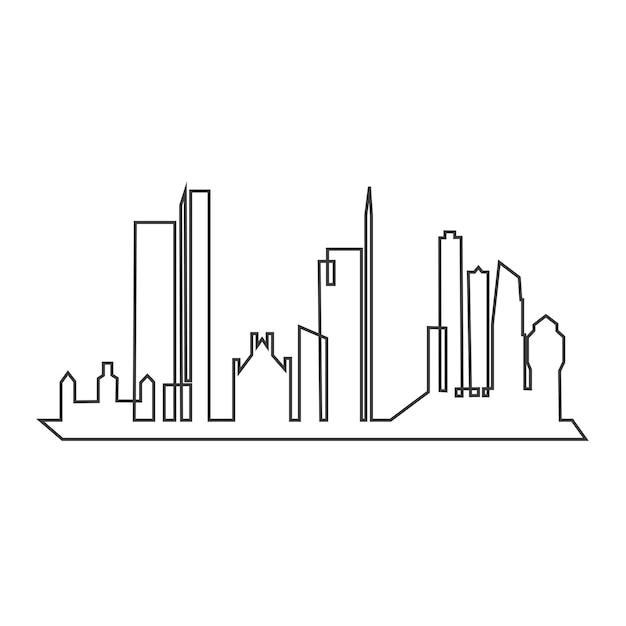 Illustrazione di vettore della siluetta della città dell'orizzonte della città moderna nella progettazione piana