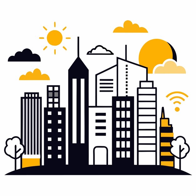 modern city skyline concept illustration with futuristic buildings