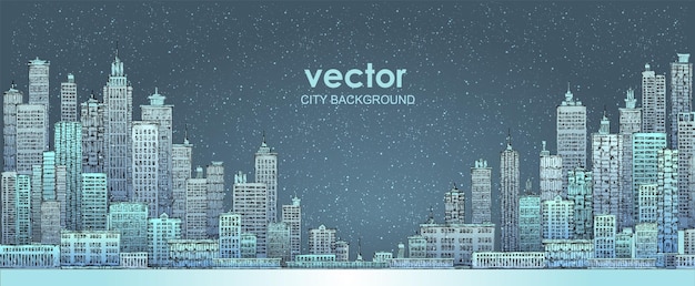 Modern City skyline highly detailed hand drawn vector illustration