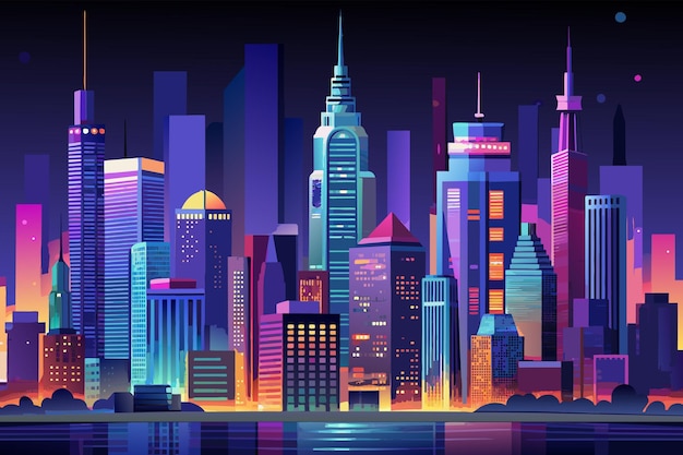 ベクトル modern city skyline outline at night