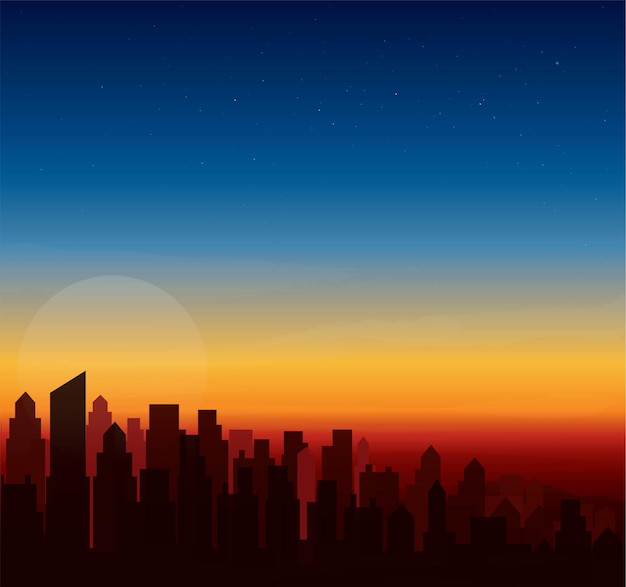 Vector modern city skyline sunset  landscape background