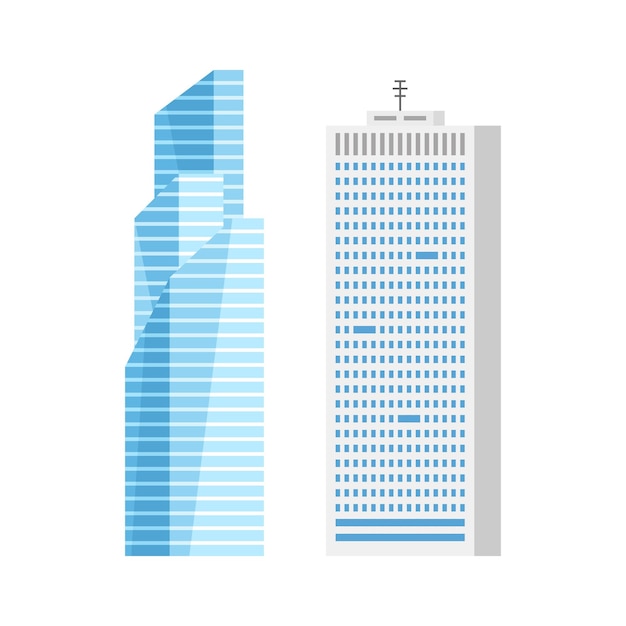 Modern city skyscraper buildings isolated vector flat cartoon set