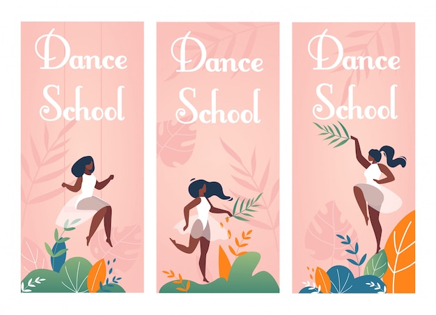 Vector modern classic dance school invitation flyers set