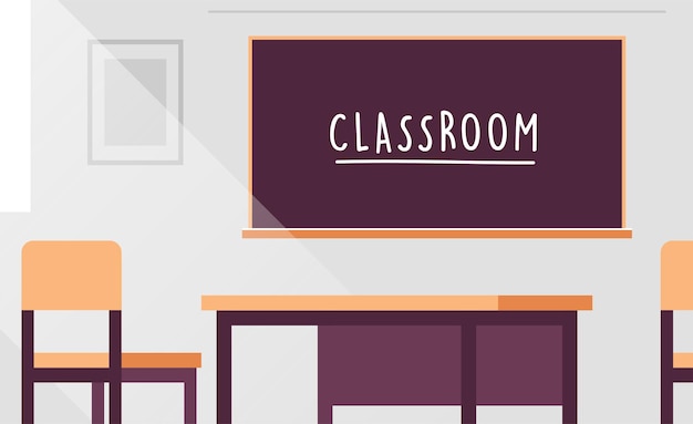 Modern classroom interior and empty no people school classroom with board flat vector illustration