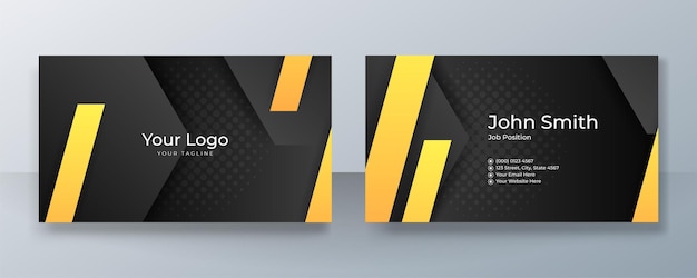 モダンでクリーンな黒と黄色の名刺デザイン。創造的でクリーンなビジネス企業カードテンプレート。