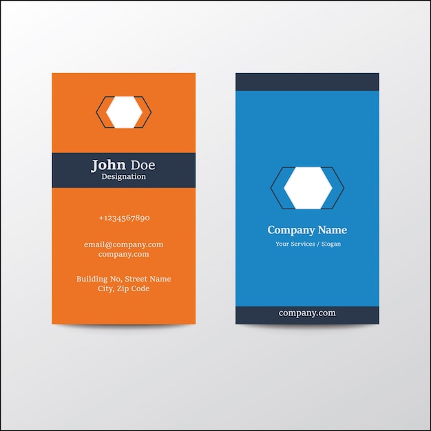 Vector modern clean flat design silver blue orange color vertical business visiting card