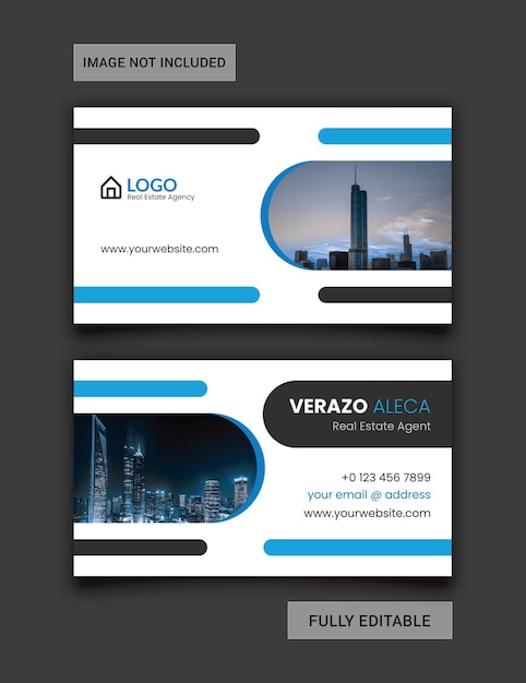 Modern and clean professional Business card design with blue black and white colors scheme