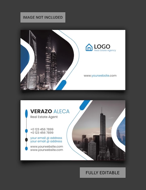 Modern and clean professional Business card design with blue black and white colors scheme