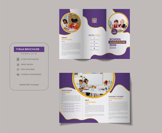 Modern and Clean Trifold Brochure Design Template for Your School Admission