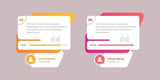 Modern client feedback or customer review card with abstract shape on gradient background