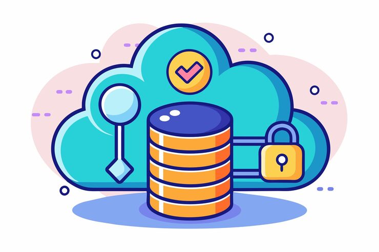 Vector a modern cloud database setup is depicted emphasizing secure data storage solutions for businesses install cloud database for secure data storage using a simple illustration