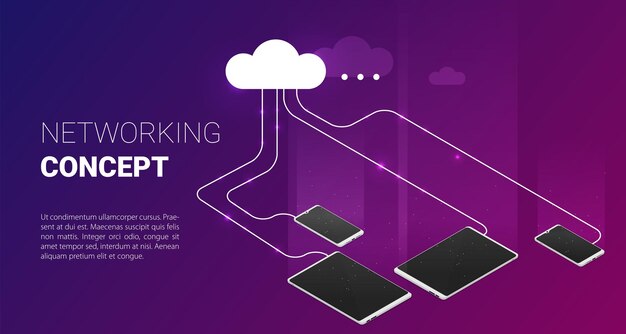 Modern cloud technology and networking concept Flat vector isometric illustration