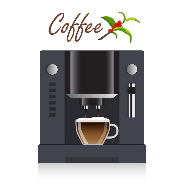 Modern coffee machine for home restaurant office or cafe Coffee break concept illustration