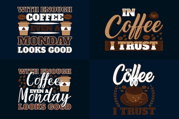 Design moderno della t-shirt tipografica del caffè bundle, set di citazioni di lettere ispiratrici