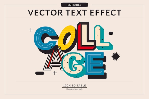 Вектор Современный коллаж буквенная типография редактируемый текстовый эффект eps векторный файл