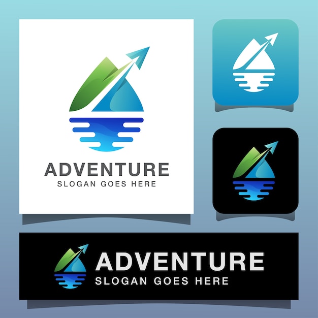 Modern color adventure travel logo, nature landscape with plane logo concept