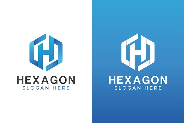 Modern color letter h with hexagon logo design two versions