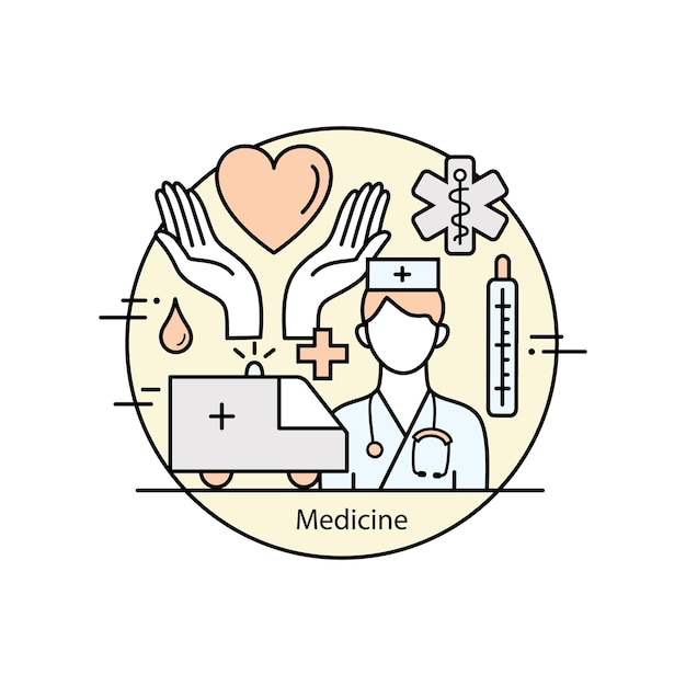 Современная цветная тонкая линия художественного дизайна медицина и символы здоровья