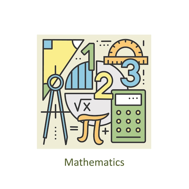 Moderno concetto di linea sottile a colori di matematica per l'università scolastica e la formazione