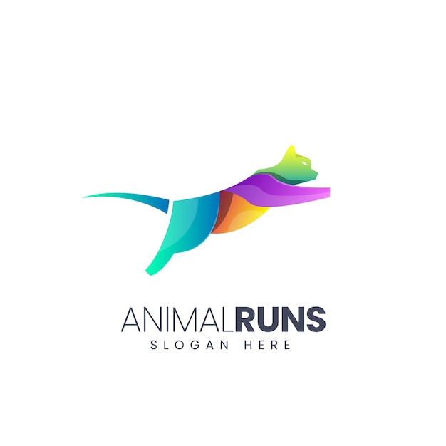 Modern colorful animal or cat with jumping styel logo design vector