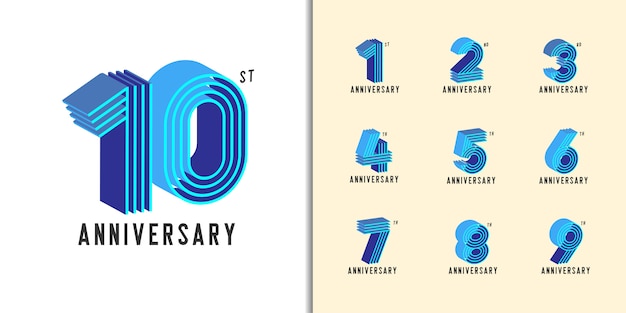 Modern colorful anniversary celebration set.