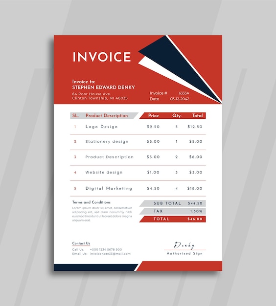 Modern Colorful Business Invoice Vector Design Template