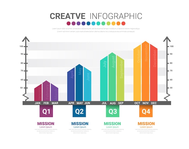 Modern colorful chart graph for 12 months