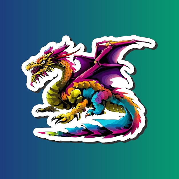 Современный красочный дизайн наклейки-талисмана дракона для печати по запросу