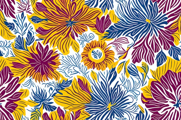 Vector modern colorful floral hand drawn seamless pattern abstract background wallpaper illustration