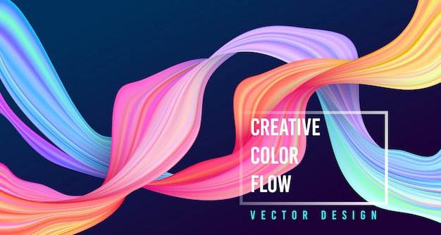 Modern colorful flow poster. wave liquid shape on dark blue color background.