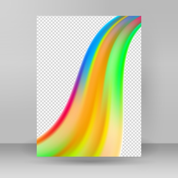 モダンなカラフルなフロー ポスター虹色の波の液体形状は、フレアの背景を反映しています。