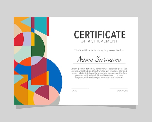 modern colorful horizontal certificate of appreciation and achievement template with geometric style