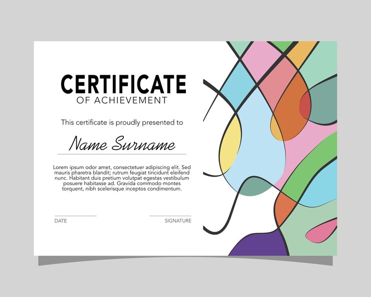 Vector modern colorful horizontal certificate of appreciation and achievement template with geometric style