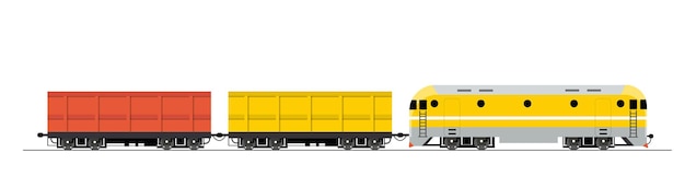 Modern colorful locomotive concept train with wagons subway import and export shipping transportation and logistics cartoon flat vector illustration isolated on white background