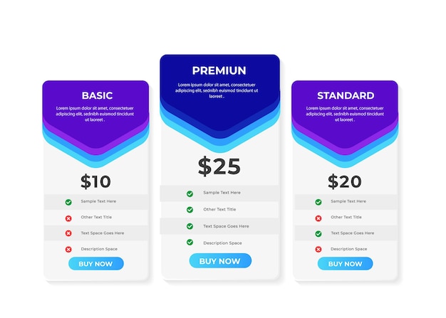 Modern colorful pricing table template