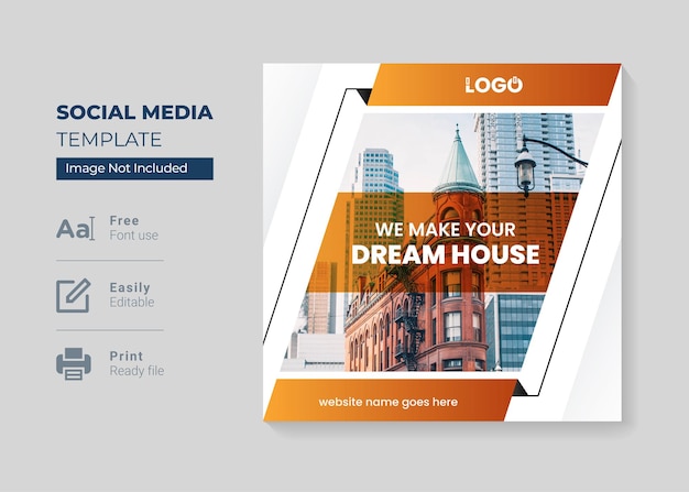 Modern and colorful real estate house property instagram post or square web banner template