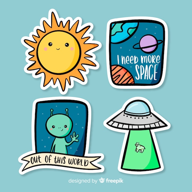 Modern colorful space stickers set