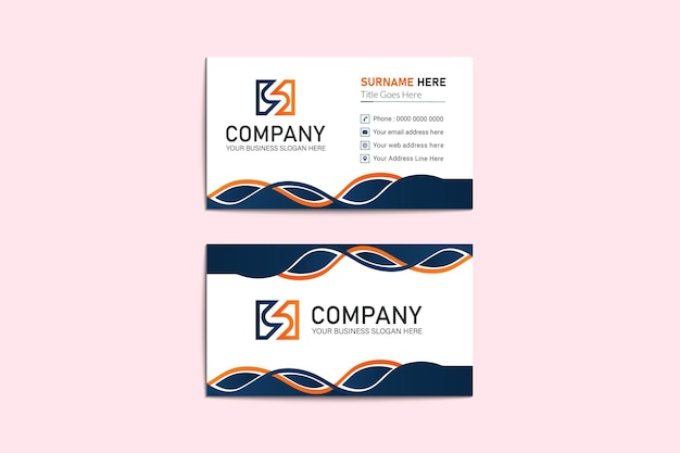 Modern company blue and orange waves style business card template