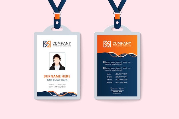 Modern company blue and orange waves style id card template