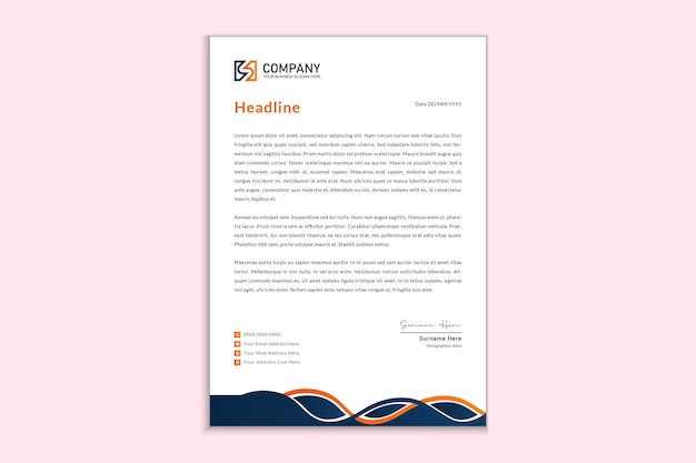 Modern company blue and orange waves style letterhead template