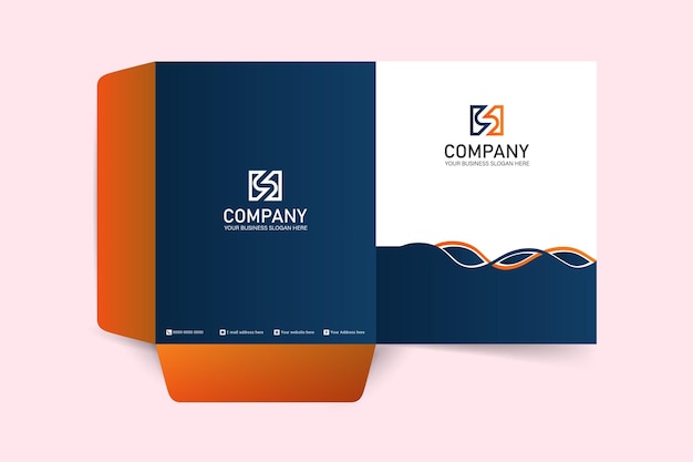 Modern company blue and orange waves style presentation folder template
