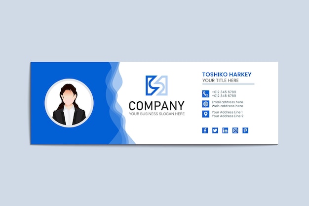 現代の会社のビジネスの青い色の電子メール署名テンプレートのデザイン