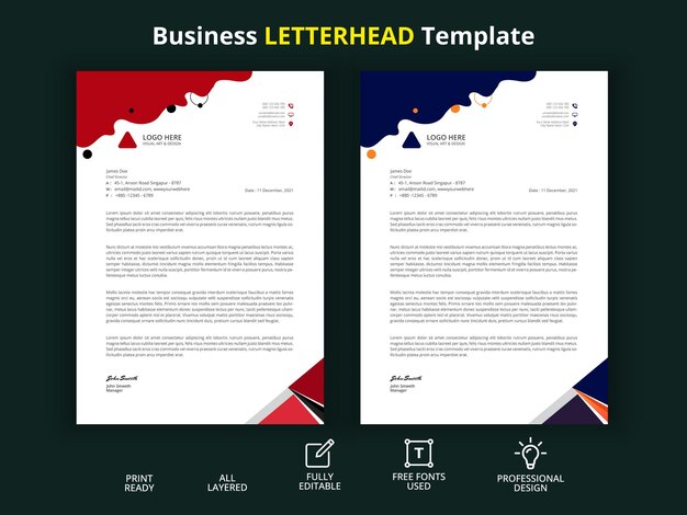 Modern company letterhead with professional design set of two 20