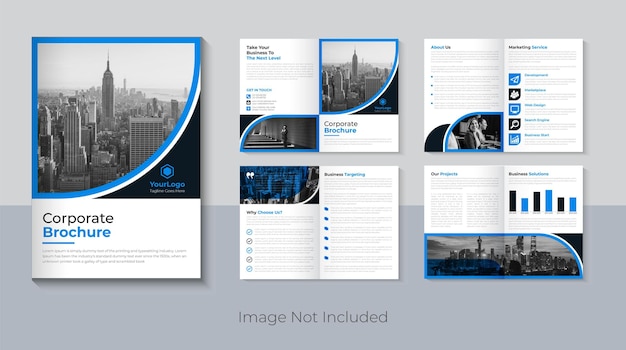Современный профиль компании 8-страничный дизайн шаблона брошюры, Premium векторы